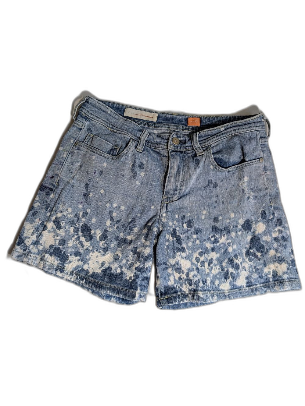 Pilcro For Anthropologie Light Blue Denim Shorts with Navy & White Paint-Splash